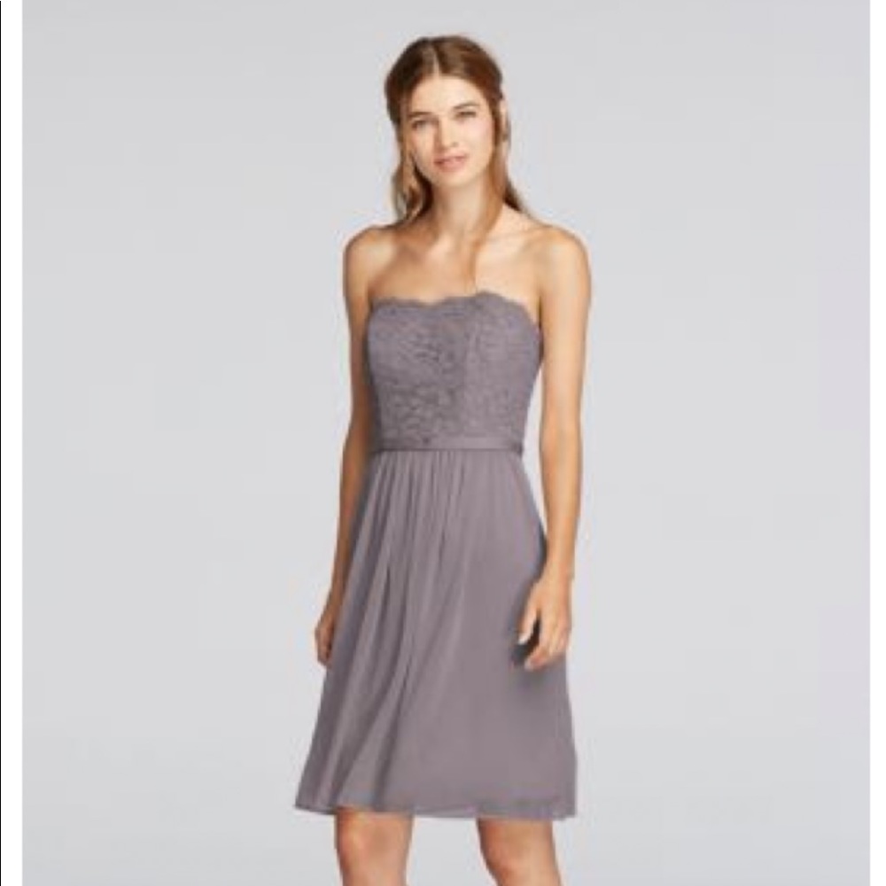 David’s Bridal Strapless & Scalloped Lace Dress